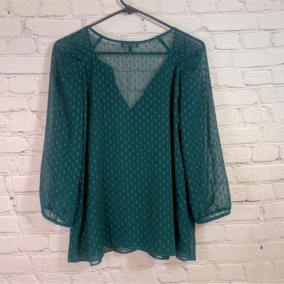 Babaton Swiss Dot Green Long Sleeve Sheer Top Size Small - Picture 2 of 9